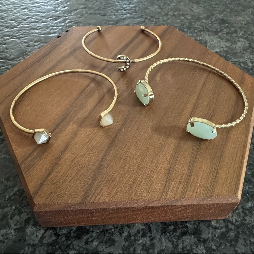 BOHO CUFF BRACELET BUNDLE WITH SEAGLASS GREEN AND MUDDY GRAY STONE & MOON DETAIL - Picture 3 of 4